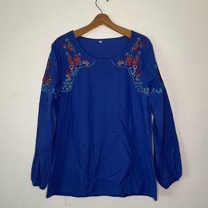 Blue Cotton Embroidered Tunic XXL